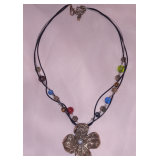 Gold Tone Floral Wired Charm/Bead necklace-Multicolor