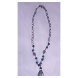 Teardrop pendant & Blue Faceted Beads w/Vintage Style Chain