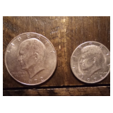 1972 d Eisenhower (Ike) Silver Dollar and 1972 d Kennedy Half Dollar- clad, circulated 