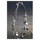 Vintage 3-Layer Illusion line Long Necklace Multiple colored Beads