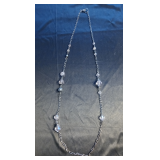Vintage Silver Tone Chain Necklace with Clear Bead Embellishments