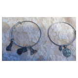 Lot of 2(TWO) Vintage Bangle Charm Bracelets-Silver Tone