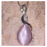 Vintage Rose Quartz Pendant Necklace Silver Tone