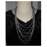 Vintage 10-Strand Waterfall Chain Necklace -Silver Tone
