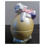 Vintage Ceramic Hand Painted Easter Egg with Bunny Lidded Candy Dish Trinket Jar