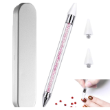 Nail Rhinestone Picker Dotting Tool with Extra 2 Wax Head, Dual-ended DIY Nail Art Tool With Pink Ac