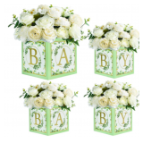 TONIFUL Green Flower Baby Letter Boxes - 4Pcs for Baby Shower, Table Centerpiece & Birthday Party