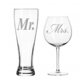 Mr. and Mrs. Beer and wine glass set - Perfect Bride and Groom toasting glasses. Great Couples Gift-