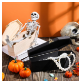 Thyle 2 Pack Unfinished Halloween Coffin Boxes Wood Coffin Shaped Boxes with Hinged Lids for DIY Cra