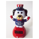 Solar Powered Dancing Patriot Puppy Holding Liberty Bells "I Luv USA"