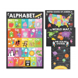4 Colorful Pre K Learning Posters For Toddlers 1-3 - ABC Poster For Toddlers Wall, Solar System Post