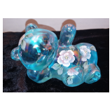 Vintage Fenton Blue Reclining Bear Figurine-Hand Painted, RARE FIND