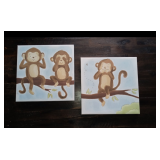2PC Lot of Canvas Wrapped Wall Art- See No Evil, Hear No Evil, Speak No Evil"...12" x 12"