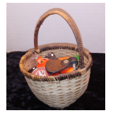 Basket with Vintage Keychains, trinkets, etc