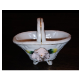 Vintage Miniature White Porcelain Basket with Rose & Gold Trim