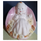 Vintage Shawnee Baby Bonnet Planter Pink Yellow #265 Gold Color Accents