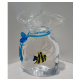 MURANO Art Glass Black & Yellow Tiger Angel Fish in a bag swimming