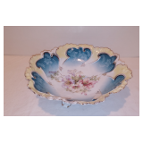 Early German Floral Bowl- Blue with Gold Leaf