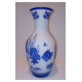 Vintage Asian Hand Painted Vase, Blue & White