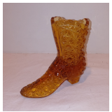 Fenton Amber Daisy And Button Glass Boot Vase