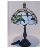 Vintage Floral Leaded Stained Glass Tiffany Style Lamp Lily Pad Base