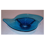 Mid Century Modern Viking Art Glass Aqua Blue Divided Dish
