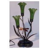 Art Deco Bronze Green Mercury Glass Dragonfly Table Lamp