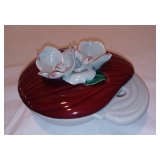 Vintage Capodimonte Style Round Candy/Jewelry Bowl/Powder Box with Bouquet of Roses on Lid