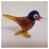 Hand Blown Glass Blue and Amber Bird Figurine