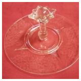 Paden City Glass Sandwich Tidbit Plate Center Optic Star Knob Handle Vintage