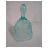 FENTON Lily Of The Valley Aqua Blue Opalescent Art Glass Hand Bell, Ca, 1970