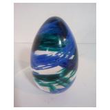 Glass Egg Shaped Paperweight 4"H