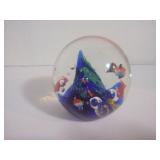 Art Glass Aquarium Fish Coral Scene Paperweight 3" Murano Style
