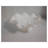 Fenton Silver Crest Milk Glass Ruffled Edge Pedestal Compote Candy Dish Pre1970