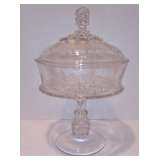 Antique EAPG Clear US Glass Pineapple PAVONIA LEAF 13" Lidded Compote