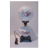 Vintage Gone with The Wind Lamp Hurricane Lamp Hand painted Wild Rose Pattern Milk Glass Parlor Lamp