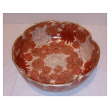 Vintage Kutani Japanese Footed Bowl in Orange & Gold 7", Floral Chrysanthemum Japan Kutani Ceramic B