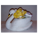 Royale Abbey Dean figurine of Swan Carrying Porcelain flowers, hand-painted, made in England, Staffo