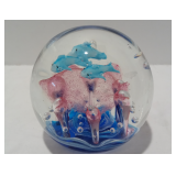 Vintage Murano Art Glass Bubble Large Heavy Fish Reef Sea life Round Paperweight