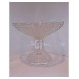 Vintage 7.5" Gorham Glass Company Clear Glass Hobnail Feather Compote