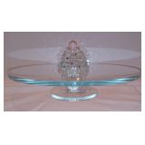 Vintage Crystal Art Glass Pedestal Serving Plate