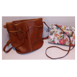 Lot of 2 Handbags - Floral Decor & Leather