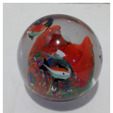 Vintage Glass Paperweight With Swimming Fish