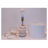 Reverse Painted Pink Glass Floral Lamp with Shade