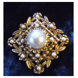 Vintage Faux Pearl Brooch Pin Gold Tone Filigree