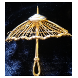 Vintage Gold Tone Umbrella Parasol Brooch