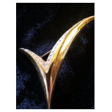 Vintage Large Napier Gold Tone Rhinestone Pave Modern Iris Frond Brooch Pin, Statement Jewelry