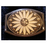 Catherine Popesco Vintage Black Beige Enameled Faceted Crystal Brooch Pin