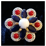 Vintage Red/White & Blue Flower Brooch & Plastic Flower
