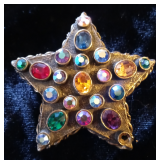 Vintage Star Brooch Pin With Multi-Colored Rhinestones Large